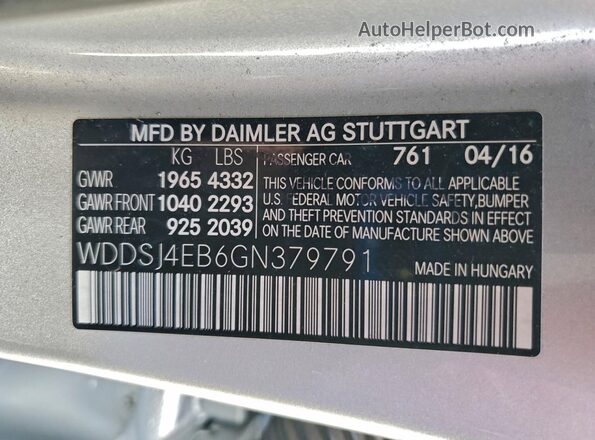 WDDSJ4EB6GN379791 2016 MERCEDES-BENZ CLA-CLASS Silver 