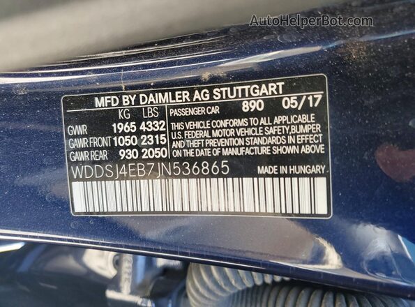 WDDSJ4EB7JN536865 2018 MERCEDES-BENZ CLA-CLASS Blue 