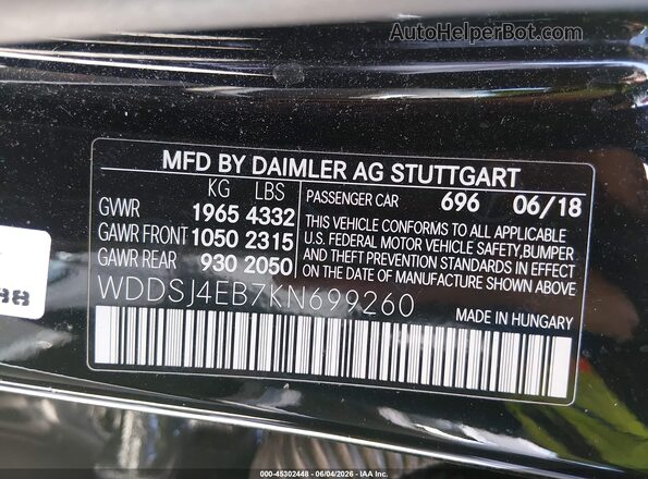 WDDSJ4EB7KN699260 2019 MERCEDES-BENZ CLA 250 Black Engine compartment view