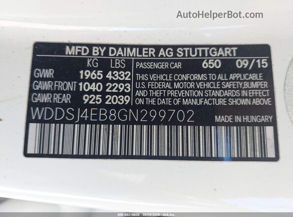 WDDSJ4EB8GN299702 2016 MERCEDES-BENZ CLA 250 White Vista del compartimento del motor