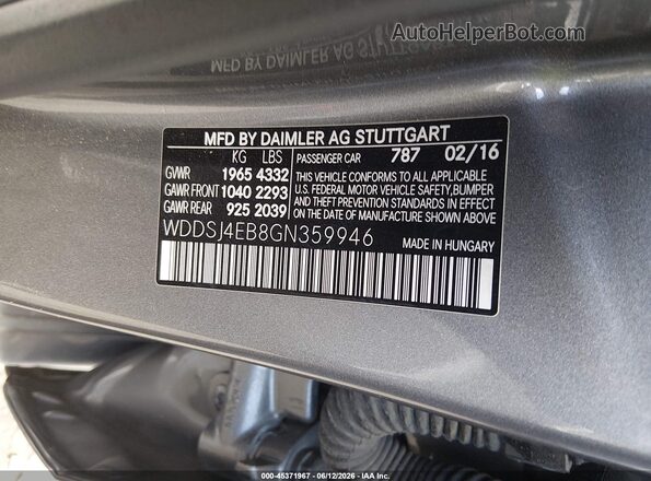 WDDSJ4EB8GN359946 2016 MERCEDES-BENZ CLA 250 Серый Вид подкапотного пространства