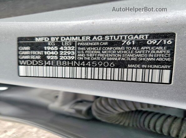 WDDSJ4EB8HN445906 2017 MERCEDES-BENZ CLA-CLASS Silver VIN კოდის სტიკერის ხედი