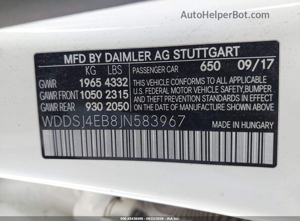 WDDSJ4EB8JN583967 2018 MERCEDES-BENZ CLA 250 Белый Вид подкапотного пространства