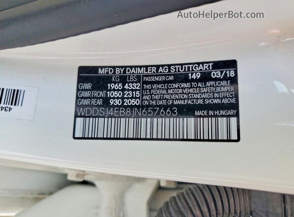 WDDSJ4EB8JN657663 2018 MERCEDES-BENZ CLA-CLASS Белый 