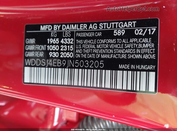 WDDSJ4EB9JN503205 2018 MERCEDES-BENZ CLA 250 Red Widok komory silnika