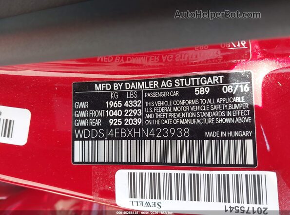 WDDSJ4EBXHN423938 2017 MERCEDES-BENZ CLA 250 Red 