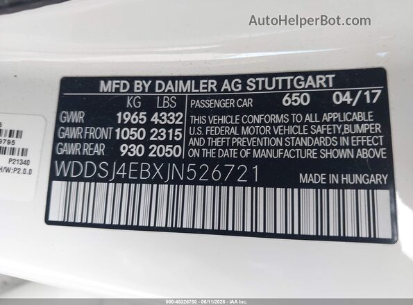 WDDSJ4EBXJN526721 2018 MERCEDES-BENZ CLA 250 Белый Вид подкапотного пространства