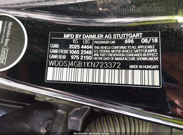 WDDSJ4GB1KN723372 2019 MERCEDES-BENZ CLA 250 Black Vista del compartimento del motor