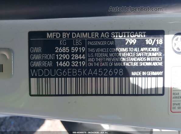 WDDUG6EB5KA452698 2019 MERCEDES-BENZ S-CLASS White Շարժիչի բաժամունքի տեսք