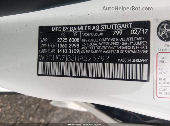 WDDUG7JB3HA325792 2017 MERCEDES-BENZ AMG S 63 White Widok komory silnika