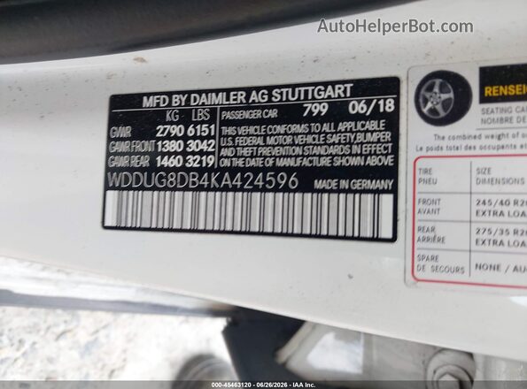 WDDUG8DB4KA424596 2019 MERCEDES-BENZ S-CLASS Gray ძრავის განყოფილების ხედი