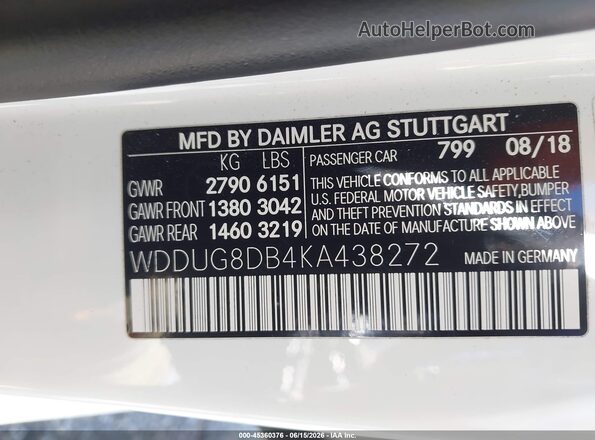 WDDUG8DB4KA438272 2019 MERCEDES-BENZ S-CLASS White Vista del compartimento del motor