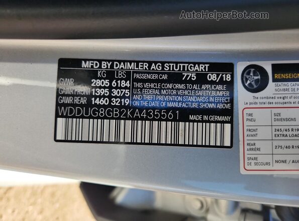 WDDUG8GB2KA435561 2019 MERCEDES-BENZ S Серебряный Вид подкапотного пространства
