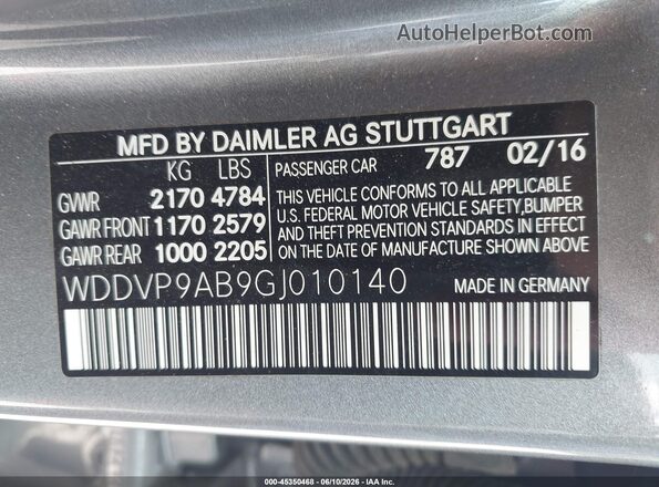 WDDVP9AB9GJ010140 2016 MERCEDES-BENZ B 250E Gray Вид підкапотного простору