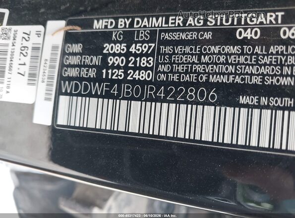 WDDWF4JB0JR422806 2018 MERCEDES-BENZ C-CLASS Black 