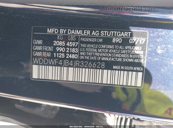 WDDWF4JB4JR326628 2018 MERCEDES-BENZ C-CLASS Dark Blue 