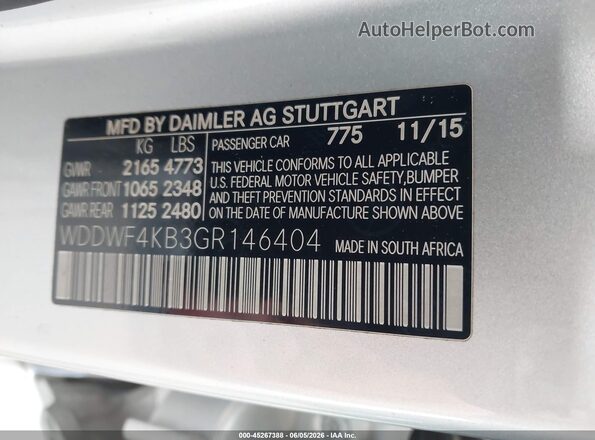 WDDWF4KB3GR146404 2016 MERCEDES-BENZ C-CLASS Серебряный Вид подкапотного пространства