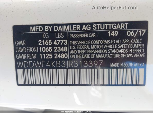 WDDWF4KB3JR313397 2018 MERCEDES-BENZ C-CLASS White Widok komory silnika