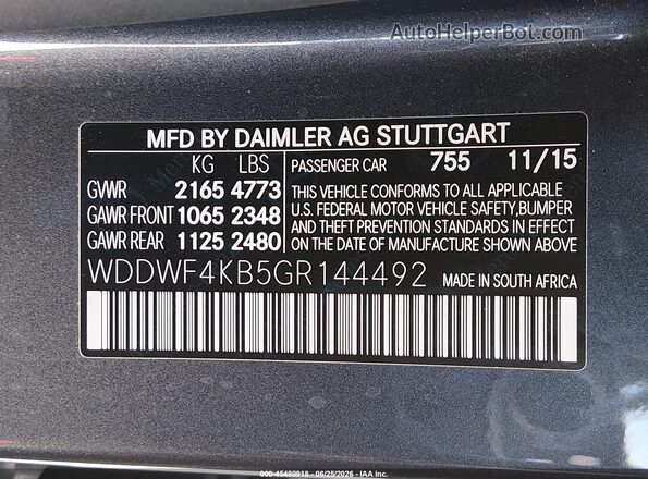 WDDWF4KB5GR144492 2016 MERCEDES-BENZ C-CLASS Gray Engine compartment view