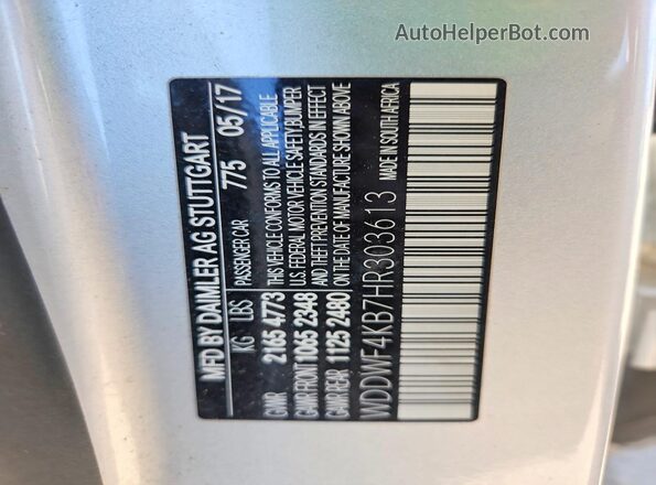 WDDWF4KB7HR303613 2017 MERCEDES-BENZ C Серебряный 
