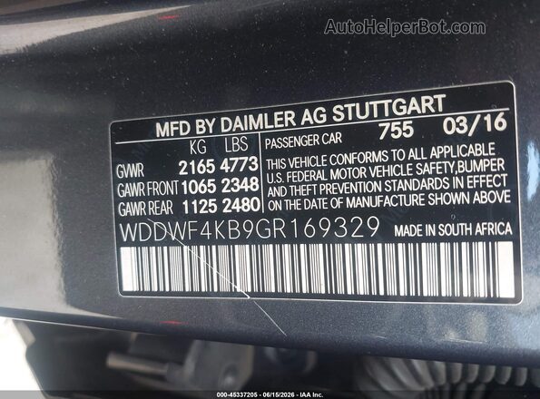 WDDWF4KB9GR169329 2016 MERCEDES-BENZ C-CLASS Gray ძრავის განყოფილების ხედი
