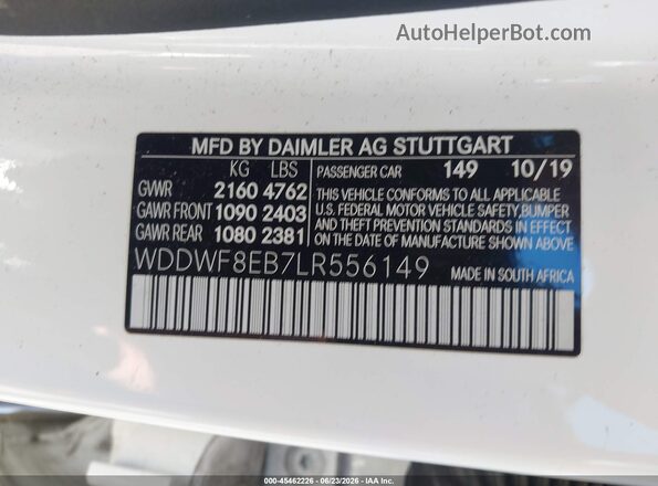 WDDWF8EB7LR556149 2020 MERCEDES-BENZ C-CLASS White Вид підкапотного простору
