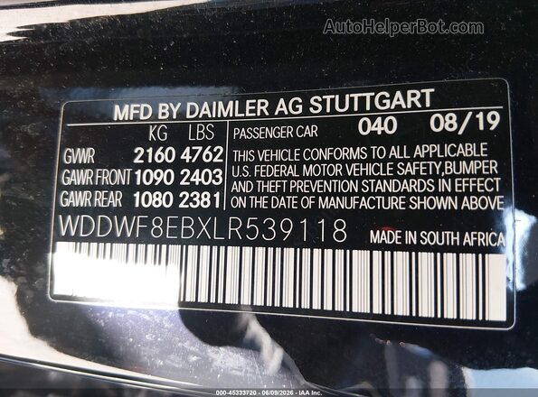 WDDWF8EBXLR539118 2020 MERCEDES-BENZ C-CLASS Black ძრავის განყოფილების ხედი