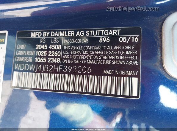 WDDWJ4JB2HF393206 2017 MERCEDES-BENZ C-CLASS Blue Vista del compartimento del motor