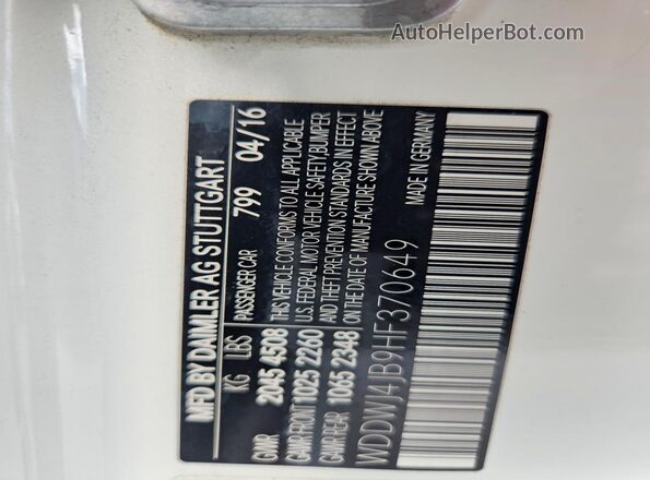 WDDWJ4JB9HF370649 2017 MERCEDES-BENZ C Белый Вид наклейки с VIN-кодом