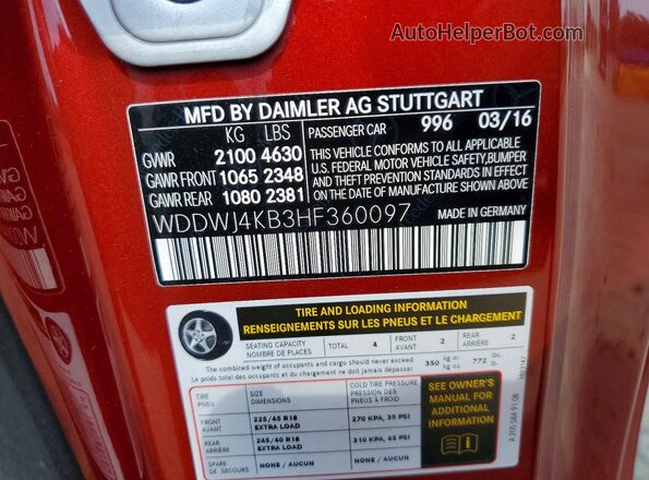 WDDWJ4KB3HF360097 2017 MERCEDES-BENZ C Red Вид підкапотного простору