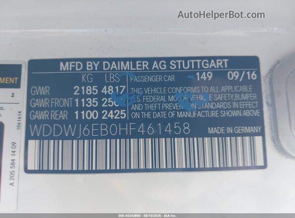 WDDWJ6EB0HF461458 2017 MERCEDES-BENZ AMG C 43 Белый Вид подкапотного пространства