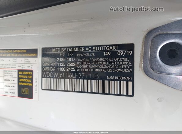 WDDWJ6EB6LF971113 2020 MERCEDES-BENZ AMG C 43 White Вид підкапотного простору