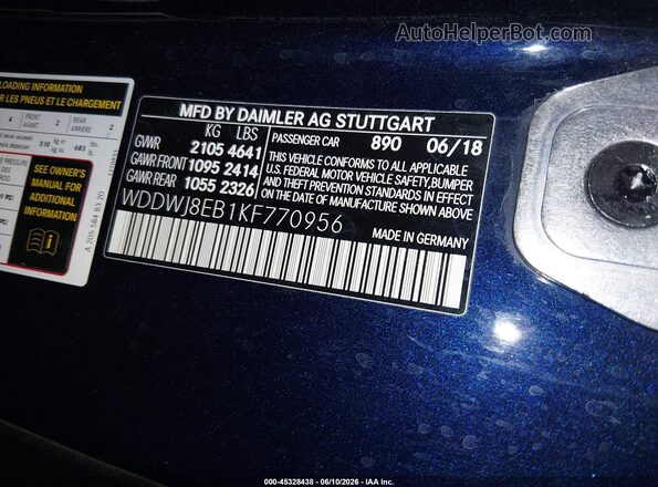 WDDWJ8EB1KF770956 2019 MERCEDES-BENZ C-CLASS Blue Вид підкапотного простору