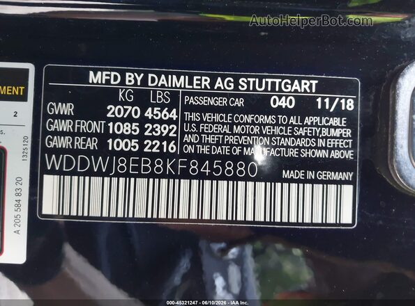 WDDWJ8EB8KF845880 2019 MERCEDES-BENZ C-CLASS Black Շարժիչի բաժամունքի տեսք