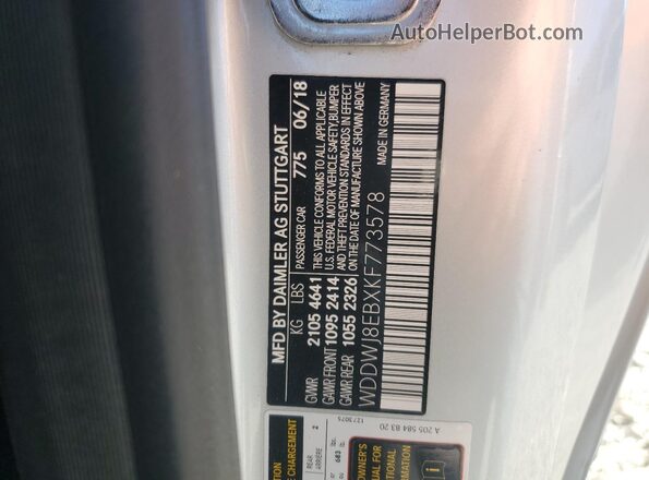 WDDWJ8EBXKF773578 2019 MERCEDES-BENZ C Silver 