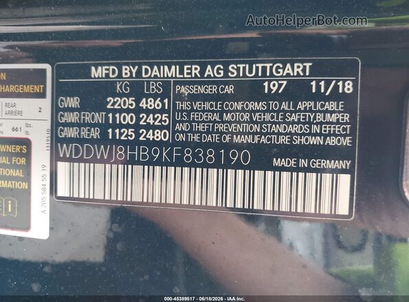 WDDWJ8HB9KF838190 2019 MERCEDES-BENZ AMG C 63 Black Widok komory silnika