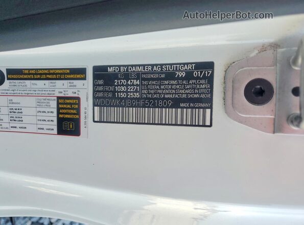WDDWK4JB9HF521809 2017 MERCEDES-BENZ C White VIN կոդի պիտակի տեսք