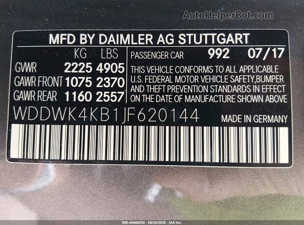 WDDWK4KB1JF620144 2018 MERCEDES-BENZ C-CLASS Gray ძრავის განყოფილების ხედი