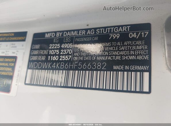 WDDWK4KB6HF566382 2017 MERCEDES-BENZ C-CLASS White Вид підкапотного простору