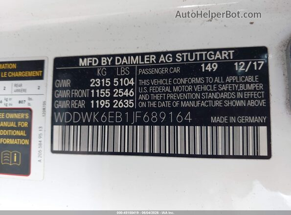 WDDWK6EB1JF689164 2018 MERCEDES-BENZ AMG C 43 Белый Вид подкапотного пространства