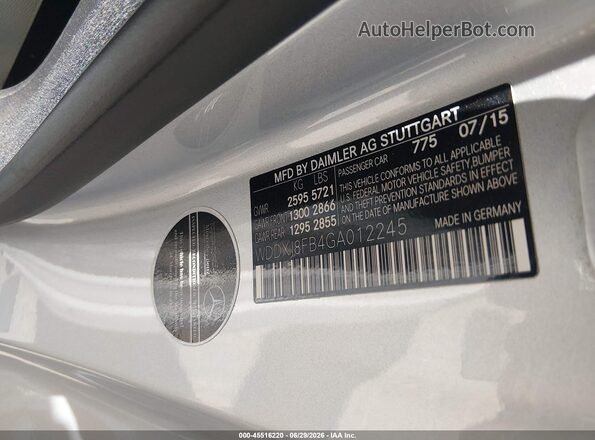 WDDXJ8FB4GA012245 2016 MERCEDES-BENZ S-CLASS Silver Շարժիչի բաժամունքի տեսք