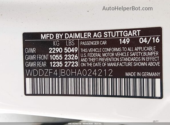 WDDZF4JB0HA024212 2017 MERCEDES-BENZ E-CLASS White Engine compartment view