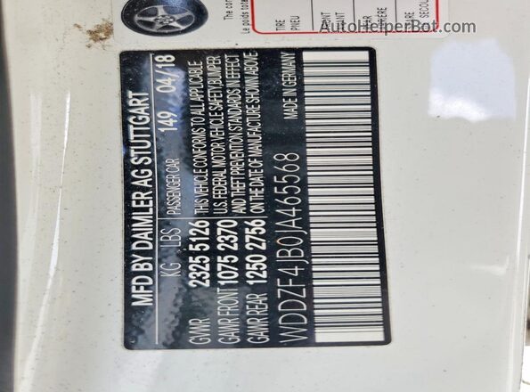 WDDZF4JB0JA465568 2018 MERCEDES-BENZ E White Widok naklejki z numerem VIN
