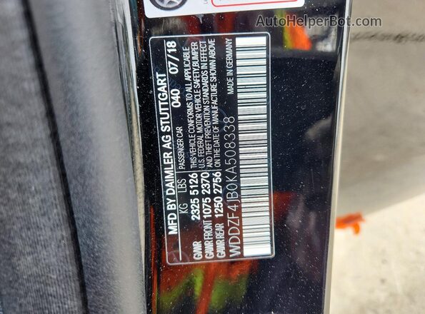 WDDZF4JB0KA508338 2019 MERCEDES-BENZ E Black Vista de la etiqueta del VIN