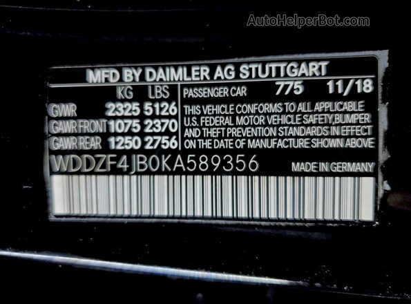 WDDZF4JB0KA589356 2019 MERCEDES-BENZ E Черный Вид подкапотного пространства