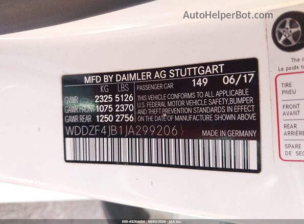 WDDZF4JB1JA299206 2018 MERCEDES-BENZ E-CLASS White Вид підкапотного простору