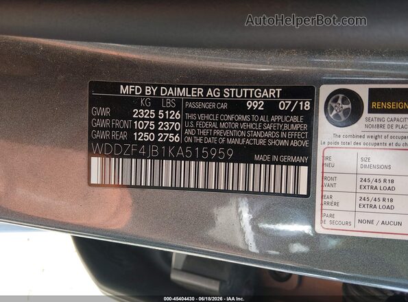 WDDZF4JB1KA515959 2019 MERCEDES-BENZ E-CLASS Gray ძრავის განყოფილების ხედი