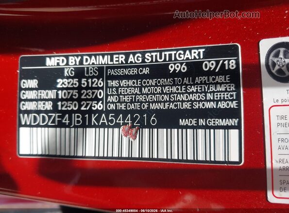 WDDZF4JB1KA544216 2019 MERCEDES-BENZ E-CLASS Red ძრავის განყოფილების ხედი