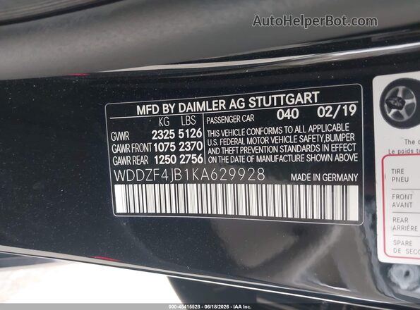 WDDZF4JB1KA629928 2019 MERCEDES-BENZ E-CLASS Black Vista del compartimento del motor
