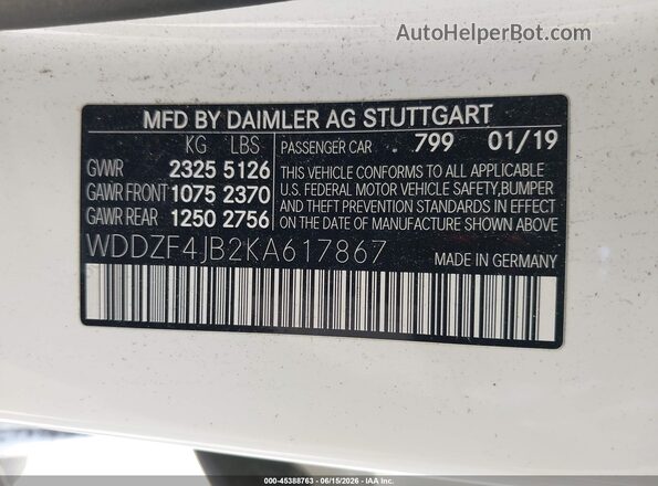 WDDZF4JB2KA617867 2019 MERCEDES-BENZ E-CLASS White ძრავის განყოფილების ხედი